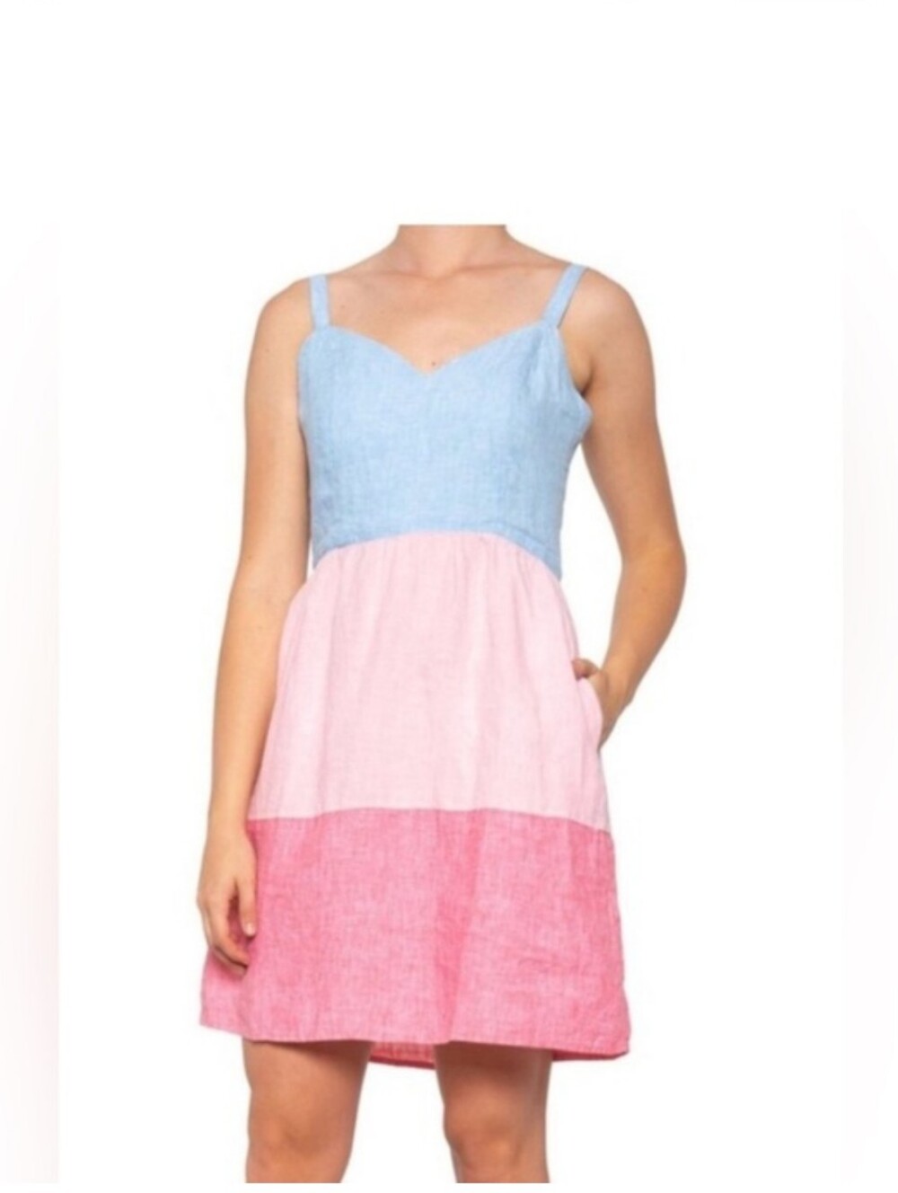 Cynthia Rowley 100% Linen Colorblock Linen Dress in Blue and Pink